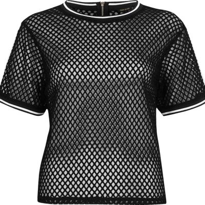 Black mesh sporty oversized T-shirt